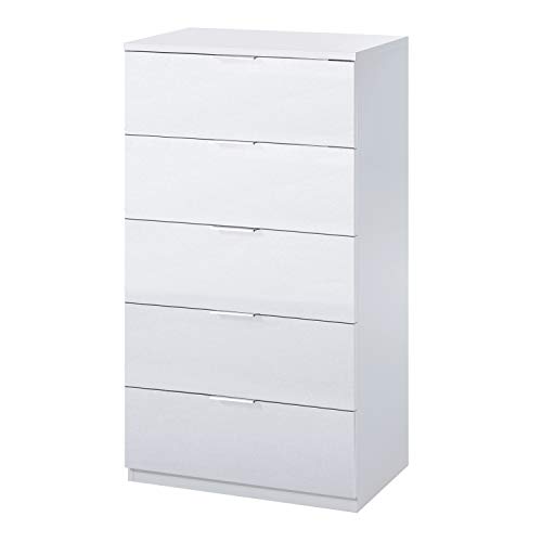 Chest of 5 Drawers, Chest of Drawers, Alaya Model, Finished in Artik White Color, 60 cm (Width) x 110 cm (Height) x 40 cm (Depth)