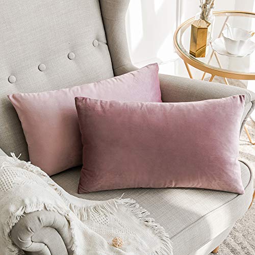 MIULEE Velvet Cushion Cover Sofa Throw Pillow Case Cushion Decor Pillow Cover Case Decorative for Living Room 30x 50cm 12 x 20 Inch 2 Piece Pink Purple