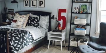 a youth bedroom with a peculiar (and practical) work and study area