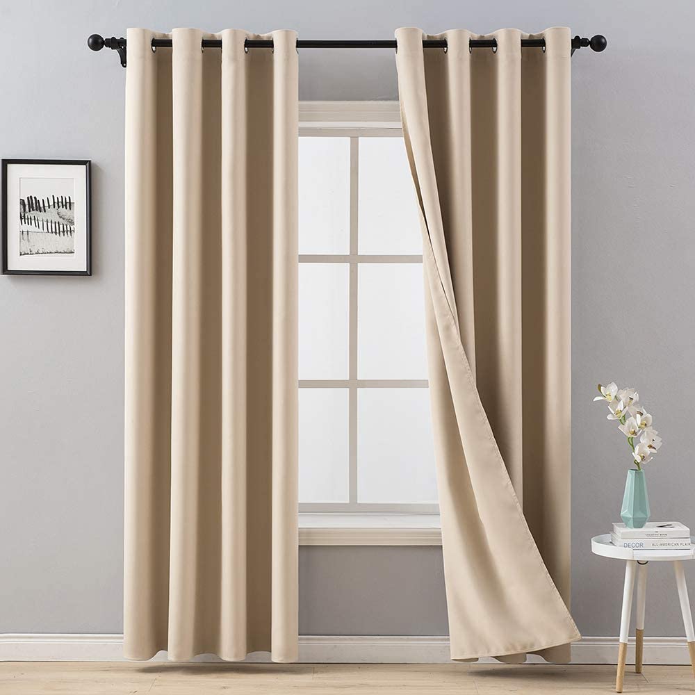 MIULEE 2 Pieces Heat and Light Resistant Blackout Curtains for Living Room Bedroom Thick and Soft Curtain for Modern Office Decorative Noise Reduction Beige 117x228cm