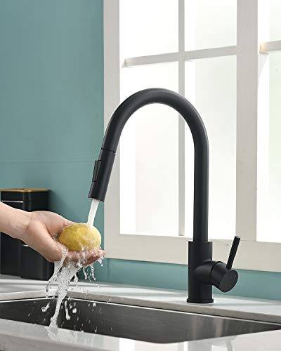 TIMACO Kitchen tap with removable spray, 360 ° rotatable, single-lever kitchen mixer tap, black color