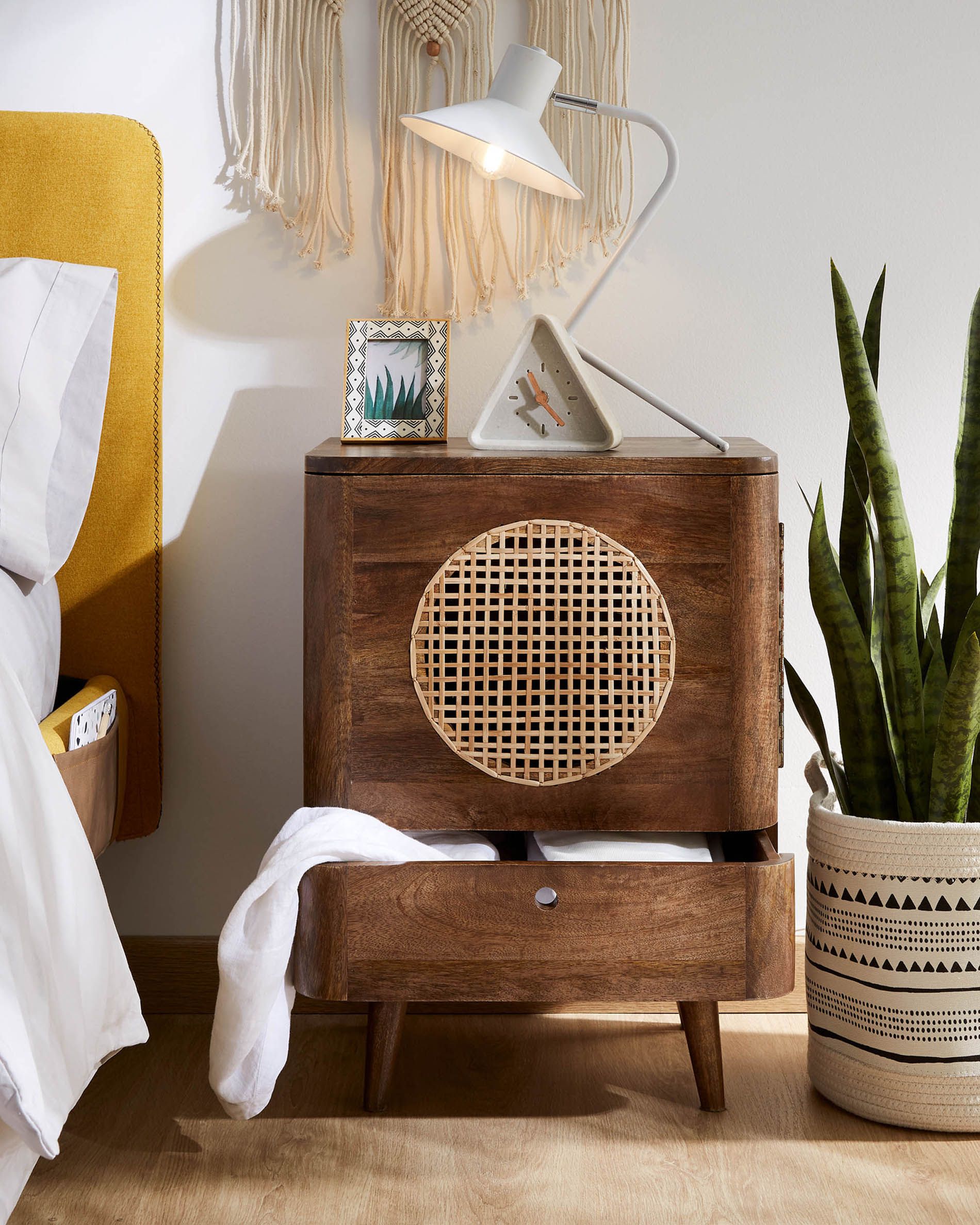 Side table with rattan