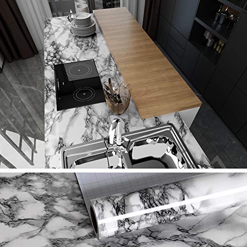 VEELIKE Washable Self Adhesive Wallpaper 40cm x 300cm Vinyl Kitchen Countertop Adhesive Paper Vinyl Paper Gray Marble Furniture for Closet Doors