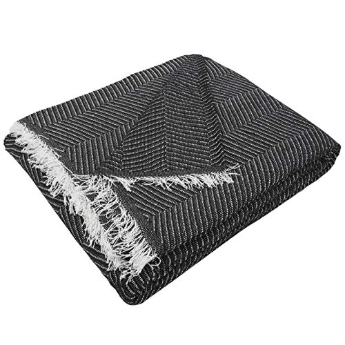 MERCURY TEXTIL- Multipurpose Sofa Bedspread, Foulard Blanket, Plaid for Bed, Quilt Cover, Jarapas, Comfortable and Soft.  Polyester Cotton (230 x 260cm, Herringbone Black White)