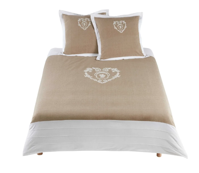 Beige cotton bed set 220 x 240 cm