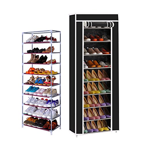 T-LoVendo TLV-FS-58160 Shoe Rack with Fabric Cover 10 Levels Organizer Shoes Shelf