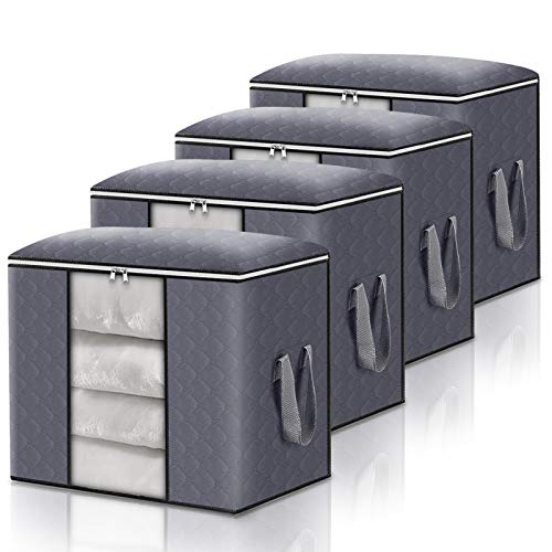 king do way 4PCS Large Capacity Clothes Storage Bag, Thick Foldable Duvet Organizer Blanket Dust Clothes with Sturdy Zipper and Reinforced Handle 50 x 35 x 50 cm