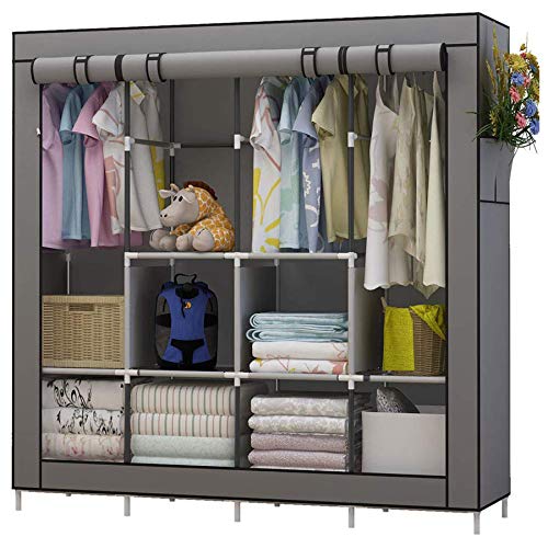 UDEAR Clothes Closet Cloth and Metal Tube for Clothes Hanging Folding Closet Organizer (Gray)