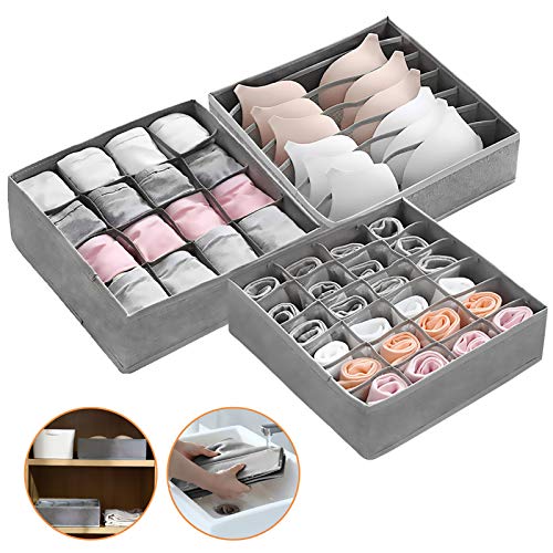 Ballery Fabric drawer organizers, 3 Units Underwear Organizers, Foldable Underwear Storage Boxes for Socks, Bras, Ties