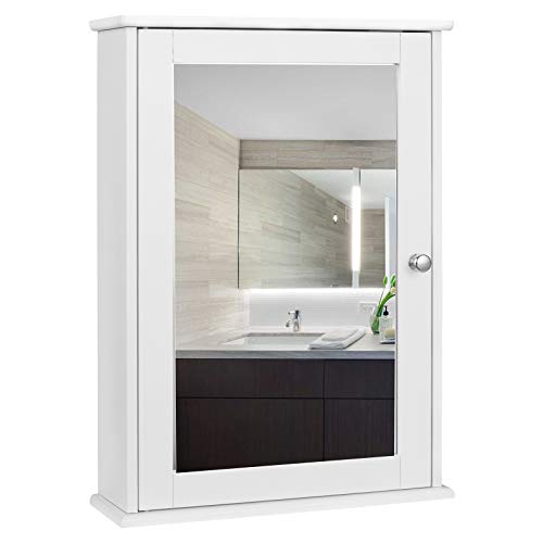 EUGAD Cabinets with Mirror for Bathroom Kitchen Cabinet Mirror for Bathroom Bathroom Wall Cabinet Mirror with Shelf Wooden Jewelry Cabinet 42 x 58.5 x 12 cm White 0019WY