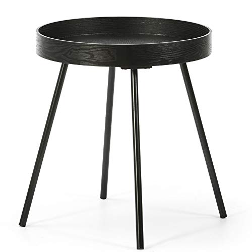 VS Sale-stock Side Table Sentora Round Coffee Table with Black Wood Top and Matte Black Metal Legs / DIAMETER: 40 cm