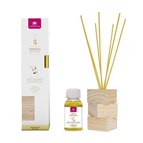 CRYSTALS.  Natural Wood air freshener.  Complete Kit (Rods, Wood Base and Essence).  Rod Diffuser.  More than 12 weeks.  100ml.  Aroma (Jasmine) (Unit)