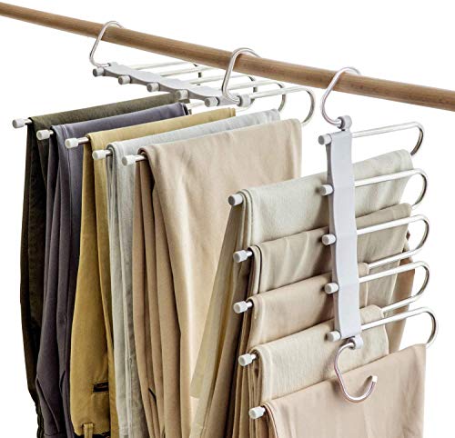 2 Pieces of Pants Hangers Heavy Stainless Steel Coat Hanger for Pants Jeans Scarves (with Non-slip Protector)