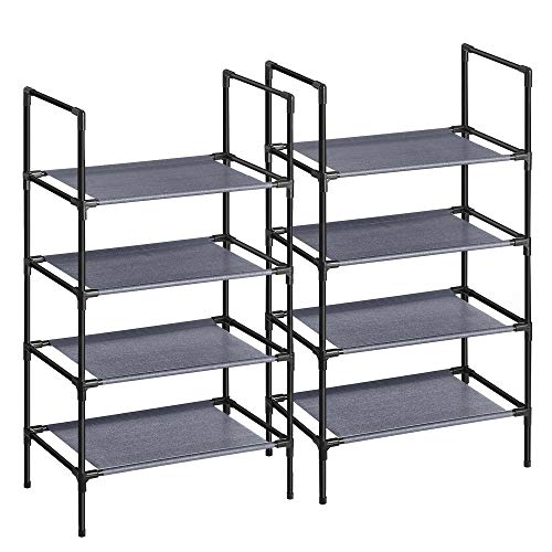 SONGMICS Shoe Rack 4 Levels, Shoe Rack, Set of 2, Non-Woven Fabric Shelf, Metal Frame, for Hallway, Bedroom, Living Room, 45 x 28 x 80 cm, Gray LSR044G02