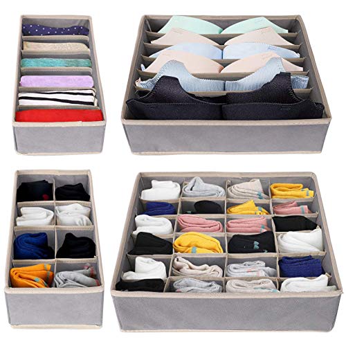 Owoda Drawer Organizers, 4 Boxes Foldable Storage Organizer, Closet Organizer for Underwear, Store Socks, Bras, Tissues