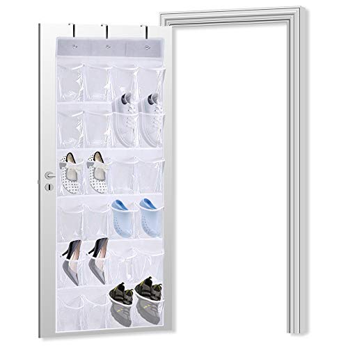 QUMENEY Shoe Organizer with 24 Pockets for Hanging Over the Door, Foldable Shoe Organizer with Hooks, Heavy Duty Mesh Hanging Holder for Bathroom, Closet