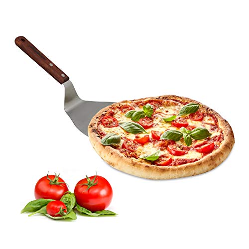 Relaxdays - Round Pizza Scoop, Wood, Silver, 32x16.5x8 cm