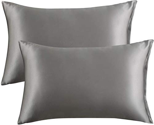 Bedsure Pillowcase 50x75cm Gray Satin - Set of 2 Pillowcases 75x50 Curly Hair, Very Smooth Soft 100% Microfiber, Anti-wrinkle without Zipper, 2 Pieces