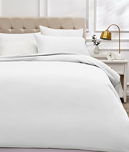 Amazon Basics - 400 Thread Count Cotton Satin Duvet Cover Set - 260 x 220 cm / 50 x 80 cm x 2, White