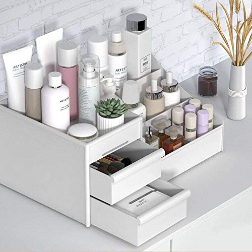 Makeup Organizer, Cosmetic Box Jewelry Storage Tray With Drawers, Bathroom Countertop Display Vanity With 2 Drawers 7 Compartments, For Dresser, Bedroom,