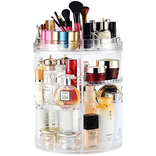 Swivel Makeup Organizer Boxalls, Clear |  Adjustable 360 ​​Degree Rotation Cosmetic Organizer, Multifunction Cosmetic Storage Compartment