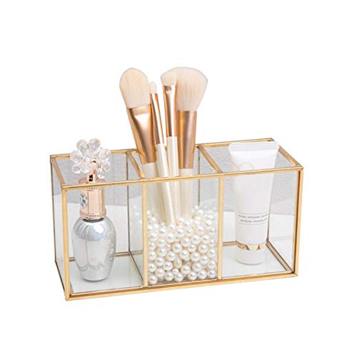 Makeup Organizer Box Makeup Gold Glass Organizer Storage Container Transparent Earring Holder Glass Decorative Pen Pencil Holder Beauty Display