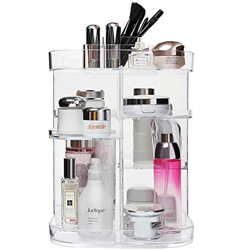 Boxalls Makeup Organizer with 360 Degree Rotation Multifunction Cosmetic Organizer Clear with 5 Layers Large Capacity for Bathroom Countertop Bedroom Square Shape