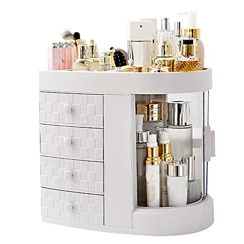 Galapara Makeup Organizer Cosmetic Box, 4 Tiers Acrylic Multifunctional Storage Rack Ivory White Makeup Organizer Rotation Dustproof Shelf