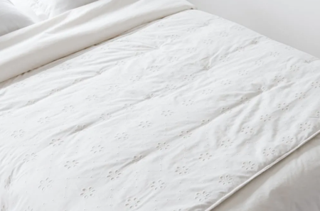 White Cotton Bedspread Embroidered With Floral Print