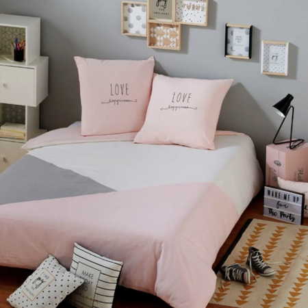 Gray And Pink Cotton Bedding Set