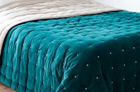 Greenish Blue And Beige Velvet Bedspread