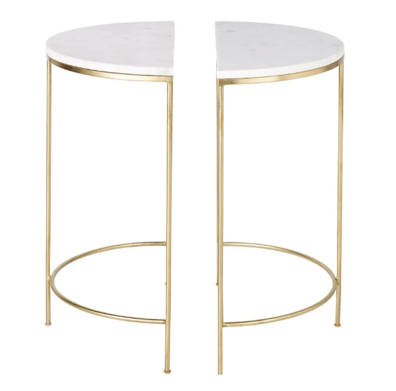 2 bedside tables in gold metal and white marble