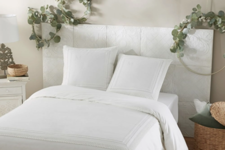 White Cotton Embroidered And Crochet Percale Bedding Set