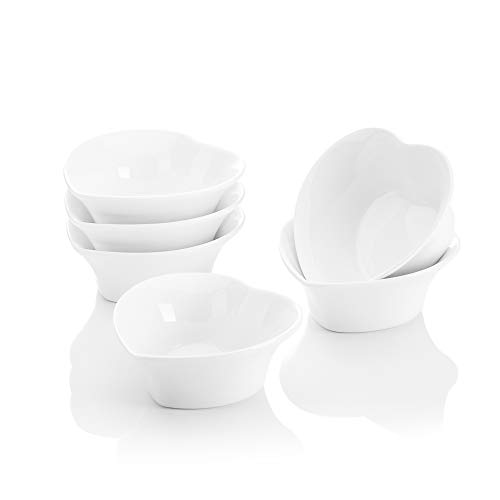 MALACASA, Ramekin Series, Bowl Set 6 pcs, Porcelain Appetizer / Dessert / Cake Bowls 4" White Ivory Heart Shaped Cookie Cutters