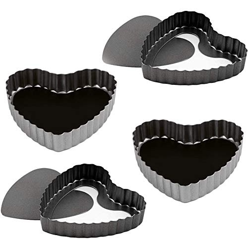 Baking Pan - Heart Shaped Quiche Tray, BESTZY Nonstick Baking Pan, Nonstick Cheesecake Pan Set, 4 Pieces (4 Inch)