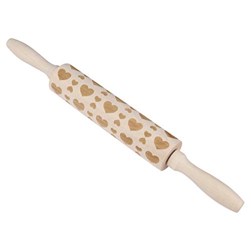 3D Wooden Rolling Pin Heart Pattern Embossed Kitchen Rolling Pin for Baking Fondant Baking Decoration Pastry Tool 35cm