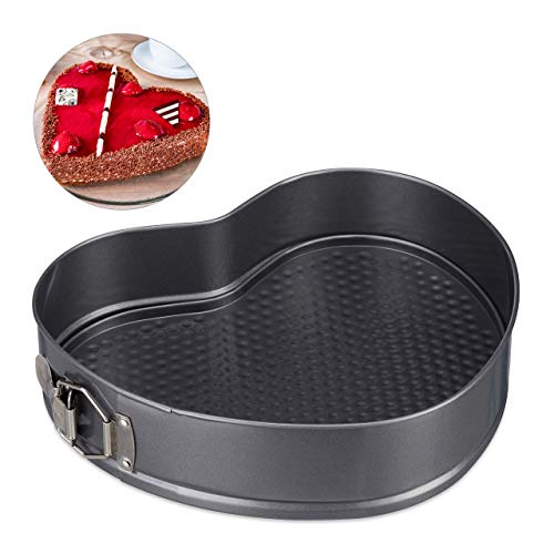 Relaxdays XL sponge cake tin, Heart shape, Romantic, Non-stick, Removable, 28.5x25 cm, Carbon Steel, Anthracite, 6.5 x 28.5 x 25 cm