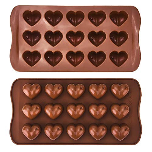 INTVN Chocolate Candy Molds, 2 Pieces Non-Stick Heart Shape Silicone Chocolate Molds, for Kitchen Baking Ice Cubes Cake Trays Candy Drops