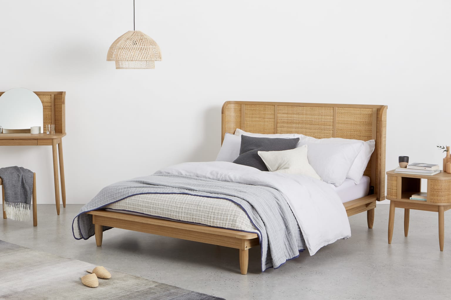 Ash and rattan bed