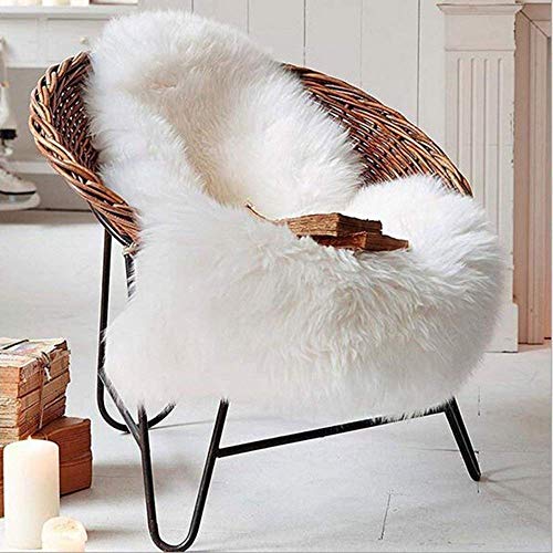 KAIHONG Faux Fur Sheep Doormat Non-slip Carpet Luxurious Soft Artificial Wool Carpet for Living Room Bedroom Bathroom Sofa Chair Cushion (White, 50X80CM)