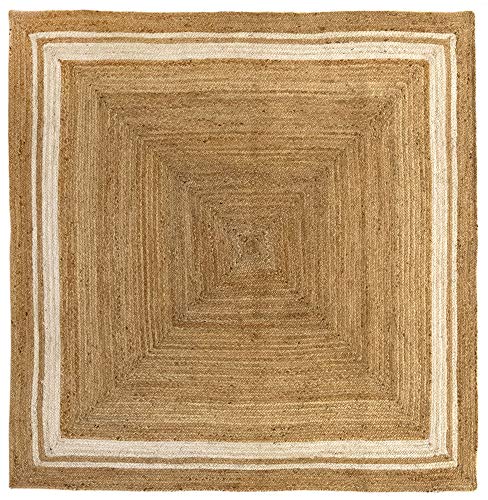 HAMID Alhambra Jute Rug Natural Color Greca Blanca - 100% Jute Fiber Rug (200x200cm)