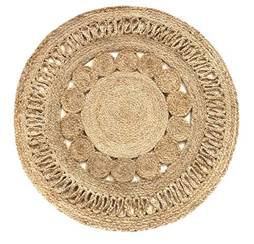 HAMID Jute Carpet Alhambra Nazarí Round Natural Color - 100% Jute Fiber Carpet - Braided Design - Handmade - Natural Fiber Carpet (100x100cm)