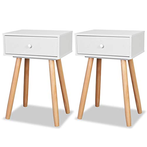 vidaXL Solid Pine Wood 2X White Nightstands Bedroom Side Table