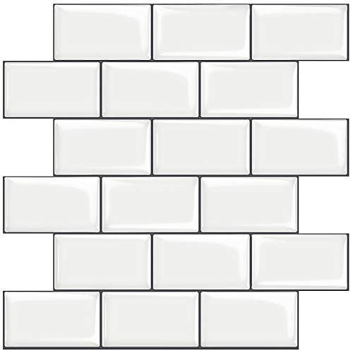 STICKGOO Thickened Tile Stickers, 3D Adhesive Tiles Self Adhesive Tile Stickers, Decorative Waterproof Tile Vinyl for Kitchen and Bathroom, 30.5cm * 30.5cm (White-10 Pieces)