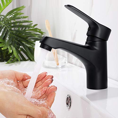 Lonheo 304 Stainless Steel Black Bathroom Faucet, Classic Matte Black Single Handle Basin Faucet, Hot and Cold Water Bath Mixer