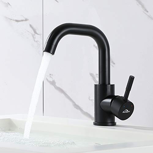 Auralum Black Basin Faucet for Modern Bathroom Practical Bathroom Faucet with Detachable Aerator Single Handle Black Brass Basin Mixer Total Height 200mm