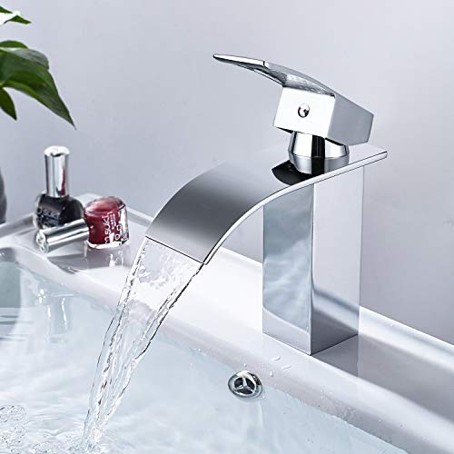 Waterfall Basin Faucet, Dalmo DBWF01FA Brass Bathroom Faucet with Hot and Cold Water Available, Single Lever Basin Mixer with Zinc Alloy and Ceramic Valve, Modern Style