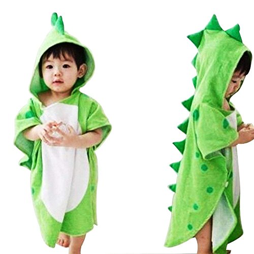 Zinsale Dinosaur Children Cartoon Beach Hooded Bath Towel Soft Cotton Poncho Children's Bathrobe Blanket (Green, 60x120cm)