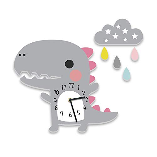 Children's Dinosaur Wall Clock, No Ticking Noise Clock, Silent Mechanism, Boys Girls Wall Decor (Dinosaur Gray)