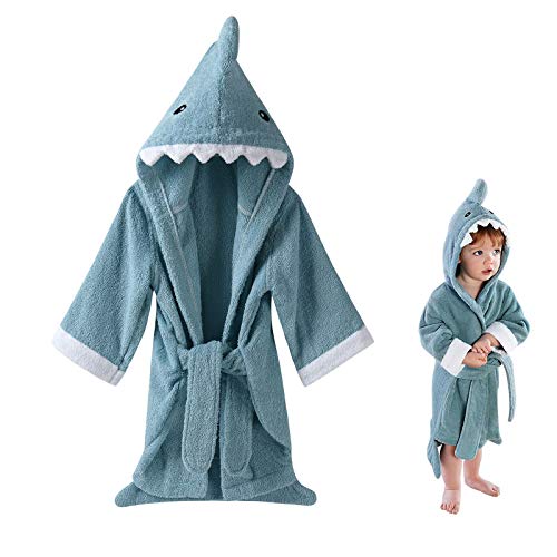 Bathrobe Children Hooded Bath, URAQT Baby Beach Towel, Children's Bathrobes Soft Animal Cotton, Suitable For Family Or Travel On The Beach, Shark Blue Color, M